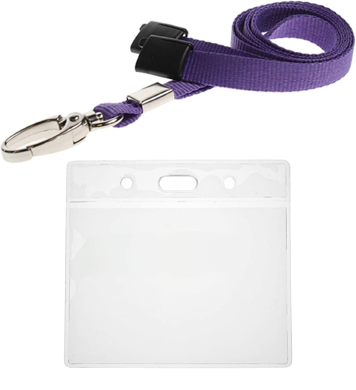 PCL Media ltd Purple Lanyard with Card Holder Clear Plastic Pocket ID Badge Holder for Name Tags or ID Badges Plastic Wallet Pocket Pouch - Metal Clip Lanyard with Safety Breakaway