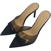 Clear Pointed Open Toe Heels for Women Summer Slip on Mules Sexy Stiletto Heeled Sandals Party Wedding Prom Dress Casual Shoes