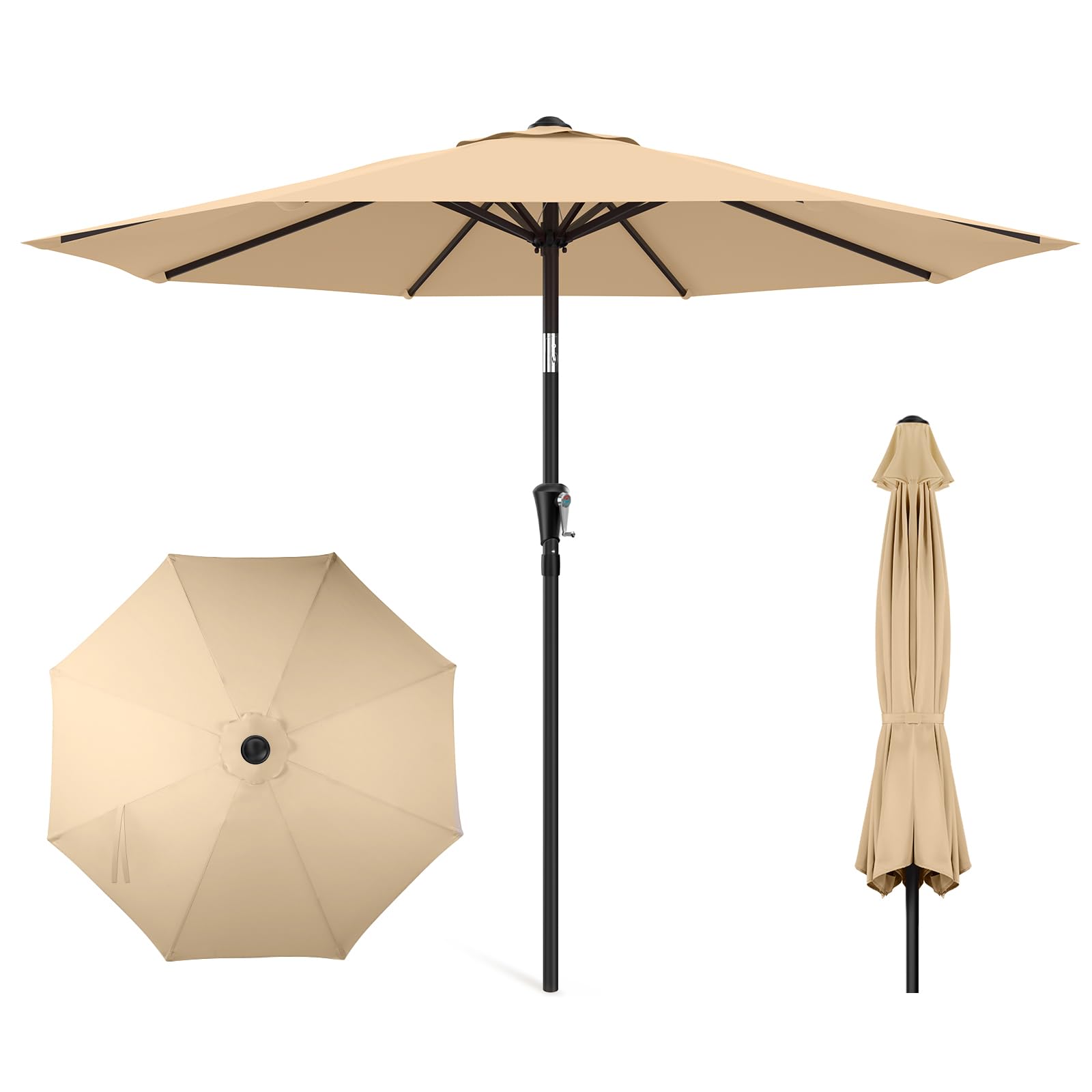 Photo 1 of ***(PARTS ONNLY/ MAJOR DAMAGE/ MISSING PARTS/ NON FUNCTIONAL)***HOMSHADE 9ft Outdoor Patio Umbrella - Market Table Pool Deck Umbrella UPF50+ UV Protection with Push Button Tilt, Crank and 8 Sturdy Ribs (Beige, No base)