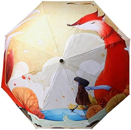 Seven One Cute Fox Girl Cartoon Illustration Three Folding Umbrella 8 Rib Wind Resistant Frame For Mom