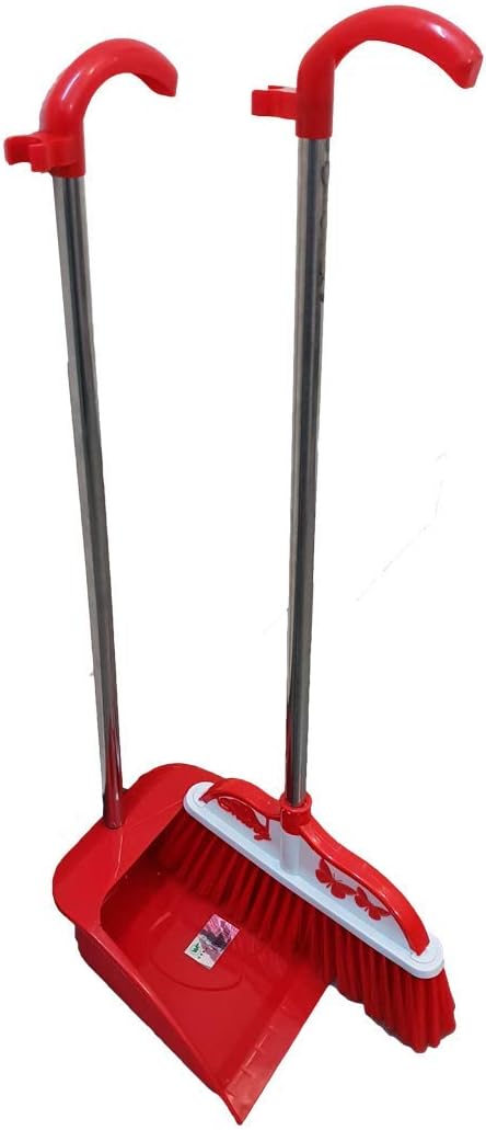 CHHELL ABS Upright Standing Lobby Long Handled Broom Dustpan Combo (Medium, Multicolour)