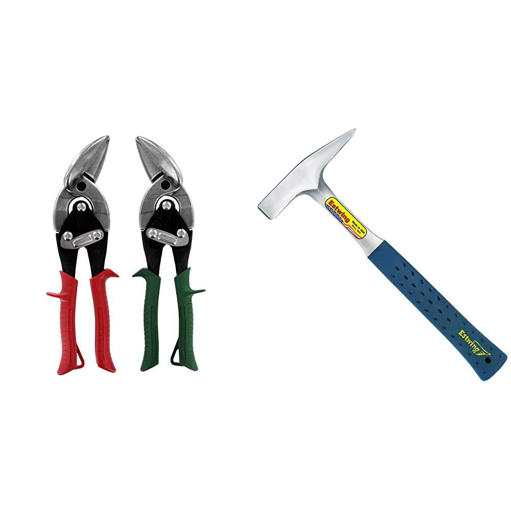MIDWEST Aviation Snip Set - Left and Right Cut Offset Tin Cutting Shears & Estwing Tinner's Hammer -