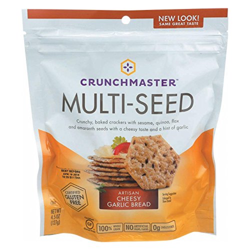 Crunchmaster Artisan Cheesy Garlic Bread Multi Seed Cracker, 4.5 Ounce - 12 per case.