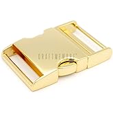 CRAFTMEMORE 1 pc 1-1/2 inch Metal Curved Side Release Buckle Adjustable Lock for Belt Backpacks Pet Collar (Gold)
