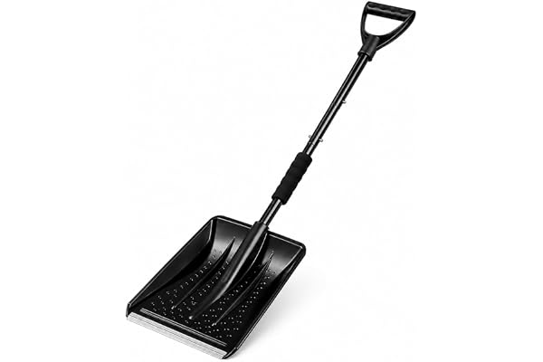 Adjustable Snow Shovel for Driveway and Car, Portable Snow Removal Shovel with Metal Wear Strip, D-Handle Lightweight Snow Sh