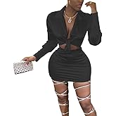 LuFeng Womens Satin Sexy Self Tie Front Long Sleeve 2 Piece Outfits Crop Top and Mini Bodycon Skirt Set