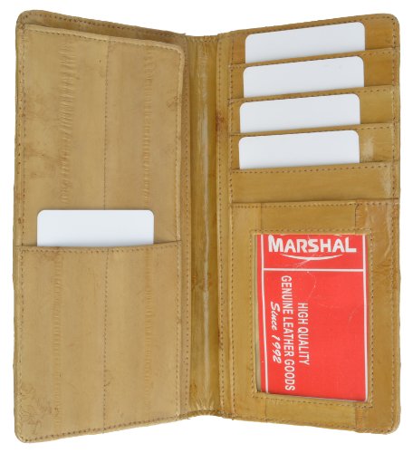 Genuine Eel Skin Leather Checkbook Cover Credit Card Holder Id Window by Marshal