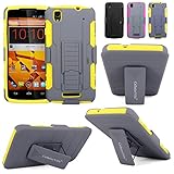 Cellularvilla Kickstand Case For ZTE Max N9520 (Boost Mobile) 3pc 3rd Gen Hard Soft Hybrid Kickstand Case with Holster Belt Clip Case Cover (Yellow Grey)