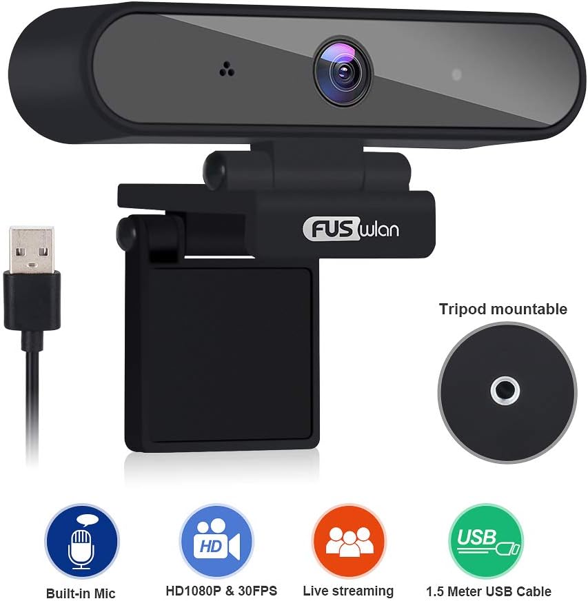 HD 1080P PC Webcam Microphone Live Streaming, FUSWLAN USB Laptop Web Camera Noise Cancelling Computer Camera for Video Calling, Meeting Recording Online Study Desktop Webcam Compatible Windows MAC