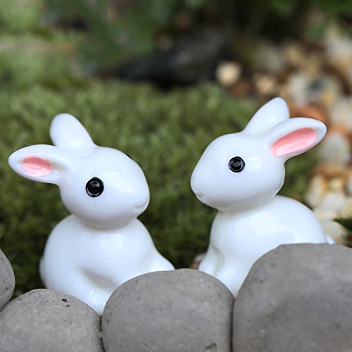 IYSHOUGONG 2 Pairs Miniature Fairy Garden Rabbit Doll House Animal Figure for DIY Fairy Garden Dollhouse Decor - Thumbnail 3