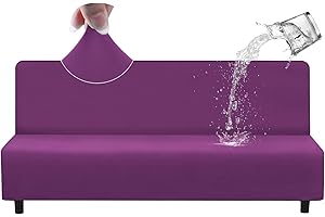 HDCAXKJ 100% Waterproof Futon Cover Full Size Washable Stretch Futon Couch Cover Armless Futon Slipcovers Twin Futon Mattress Cover Protector Futon Bed Slip Covers No Arms (Dark Purple, Large)