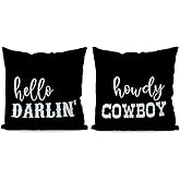 KEUSPI Western Throw Pillow Covers 18x18 Set of 2,Western Home House Decor for Couch Bedroom Living Room Black Pillow Covers Decorative for Western Bedding Decor Cowboy Couple Gifts