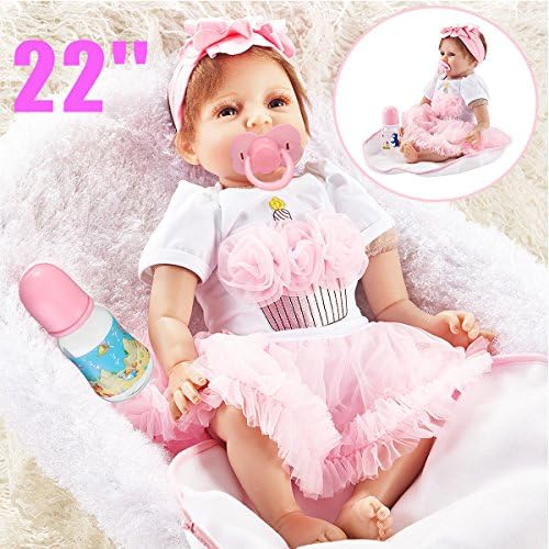 22" Handmade Lifelike Newborn Silicone Vinyl Reborn Baby Doll Full Body Birthday Gift (Girl Doll)
