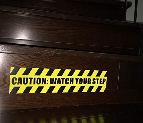 eSplanade (2 Pack 13.78" X 3.15" Caution Watch Your Step Warning Sign Sticker Decal - Back Self Adhesive Vinyl