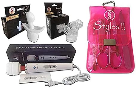 Styles II Bundle Pack - Includes (Styles II Manicure Set (Pink), Styles II Mojo HandHeld Massager 10 Pulsation and 2 Set Styles II Massagers Attachments)