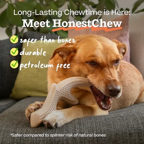 WOOF HonestChew Dog Toy Antler - Durable Dog Chews - Made with Natural, Plant-Based Ingredients - Splinter-Resistant - Great for German Shepherds and Pit Bulls - Large