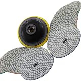 Stadea Diamond Polishing Pads Wet Dry 15 Pcs Set, 4 Inch for Granite Quartz Stone Concrete Marble Countertop Polishing Polisher Grinder, 14 Pads Discs Plus 1 Hook & Loop Backing Pad Holder
