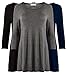 Free to Live 3 Pack: Plus Size Loose Fit Elbow Sleeve Tunics (Black, Charcoal, Navy), 2X