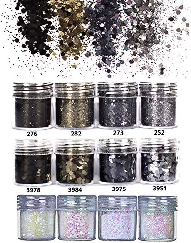 GOTONE 12 Boxes Holographic Nail Glitters Chunky Glitters, Sequins Iridescent Flakes Colorful Mixed Paillette Festival Glitter for Makeup Face Body Hair Nail Art Decoration(10ml each)-Set B