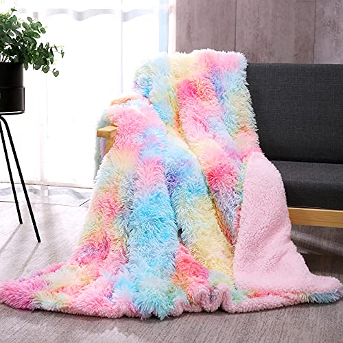 DANGTOP Faux Fur Throw Blanket, Tie Dye Fluffy Blanket, Super Soft