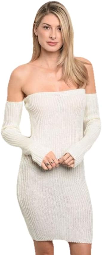 Cream Off The Shoulder Sweater Dress 