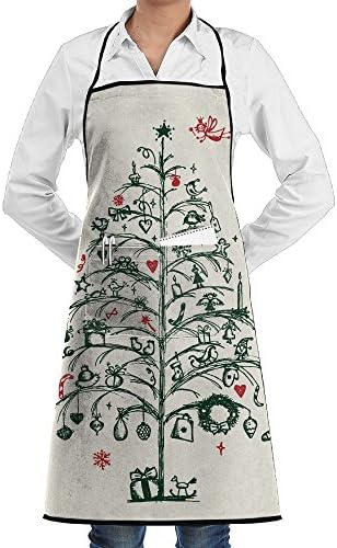 Grill Aprons Kitchen Chef Bib - SarahKen Christmas Fairies With Wands And Chirstmas Tree Hand Drawn Style With Wreath And Stockings Professional For BBQ Baking Cooking For Men Women Pockets