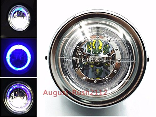 LED Angle Blue Motorcycle Side Mount Headlight Rat Bike Cafe Racer Clubman VT Cruiser Chopper CG GN Rat CB VTX (Chrome)