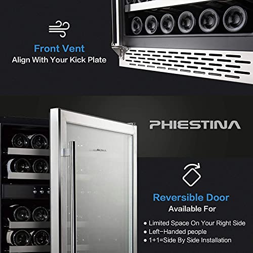 Phiestina 46 Bottle Wine Cooler 24 Inch Dual Zone Builtin or