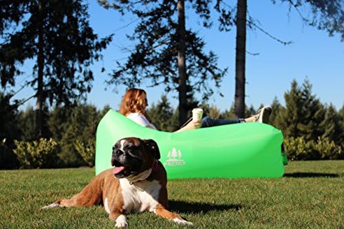 PacJoy Inflatable Lounger Hangout Sofa | Features Large Deep Pockets, a Discreet Bottle Opener and Custom Travel Bag. Giant Air Lounge Chair for Camping, Picnics, Music Festivals &amp; More! (Green)