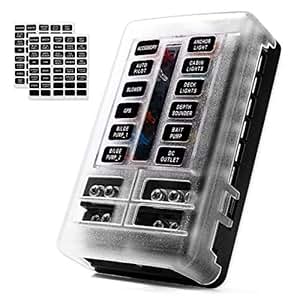 Amazon.com: MNJ Motor 12-Way Fuse Box Holder with LED ... box car vehicle automotive blade fuse holder block 