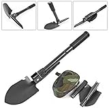 Folding Camping Trench Shovel,TopBox Tactical Military Entrenching Tool with Carrying Pouch-Survival Steel Spade, Hiking Spade with Pick, Saw, Compass-Snow, Fishing, Backpacking, Gardening