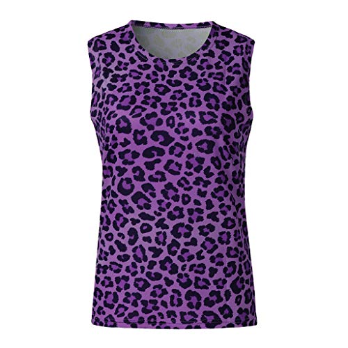 FarJing Women Leopard Print Vest Sexy Slim Sleeveless T-Shirts Tank Tops（L,Purple - Thumbnail 2