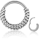 MOQIKAKA 16G Hinged Nose Rings Hoops: 316L Surgical Steel Septum Rings Hoops, Hinged Segment Nose Lips Helix Cartilage Clicker Hoop Earrings,Rook Daith Tragus Piercing Rings for Women Men 8mm
