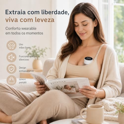 Bomba Extratora de Leite Elétrica Portátil Wearable Recarregável Silenciosa com Tela LED USB para Amamentação