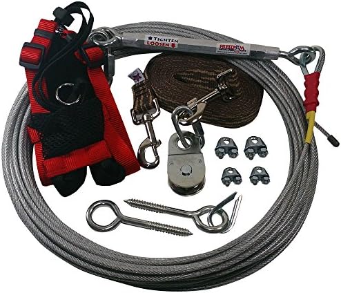 Freedom Aerial Dog Runs with Polypropylene Lead Line and Medium Comfort Safety Harness