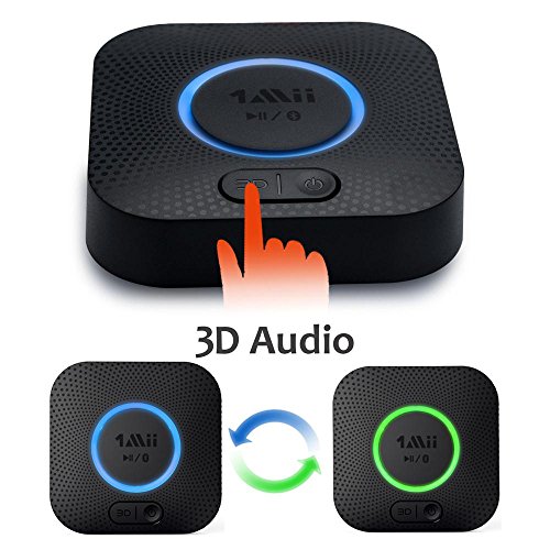 Bluetooth Receiver, Hi-Fi Wireless Audio Adapter, 1Mii Bluetooth 4.2 Adapter with 3D Surround aptX Low Latency for Home Music Streaming Stereo System (Upgraded Version with Power Adapter)