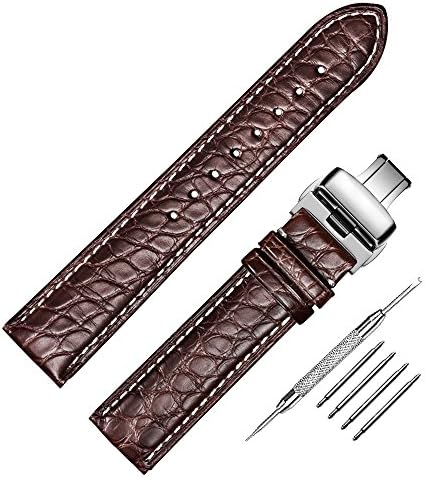 Genuine Crocodile Leather Watch Band Interchangeable Watch Strap Quick Release Deployment Butterfly Buckle with Spring Bar and Spring Bars Bonus 18mm/19mm/20mm/21mm/22mm/24mm