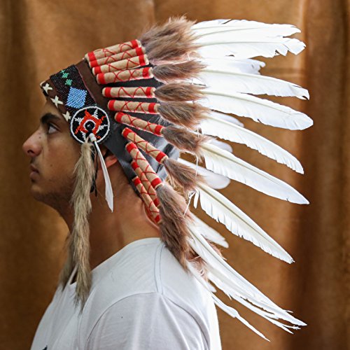 image for Novum Crafts Feather Headdress | Native American Indian Inspired | Whi