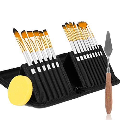 Acrylic Paint Brushes, Watercolor Oil Paint Brushes for Acrylic Painting Kids Adults Pros Paint Set Small Shoe Face Paint Brush - 15Pack - Thumbnail 6