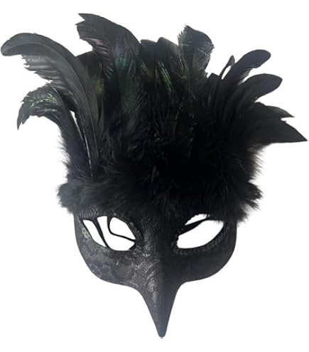 Keland Masque De Mascarade En Plumes Pour Femmes Et Hommes Masque De Déguisement Pour Halloween Del Bal (Noir