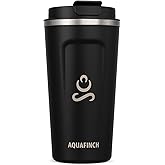 AQUAFINCH Reusable Coffee Cup, Coffee Travel Mug with Leak-proof Lid, Thermal Mug Double Walled Insulated Cup, Stainless Steel Portable Coffee Tumbler, for Hot and Cold Drinks(12 oz) (Black)