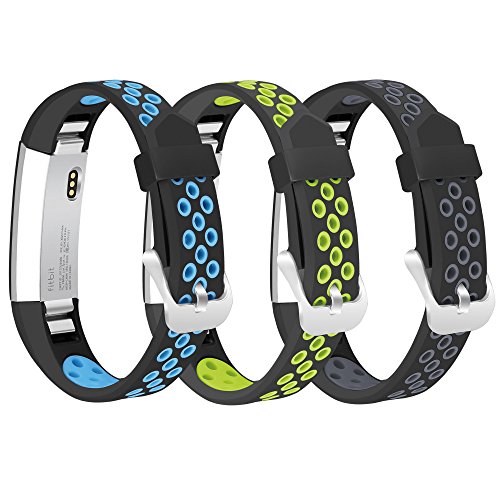 Mosstek For Fitbit Alta Bands and Fitbit Alta HR bands, 3 Pack Breathable Silicone Replacement Sport Bands With Air Holes for Fitbit Alta and Alta HR Smartwatch Fitness