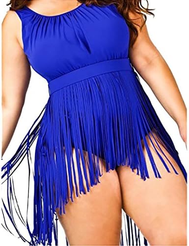 Meyerlbama Women Bikini Plus Size Tankini Set Swimwear Push-Up Bralette Tassel Padded Bra Draped Swimsuit (2XL, Blue)