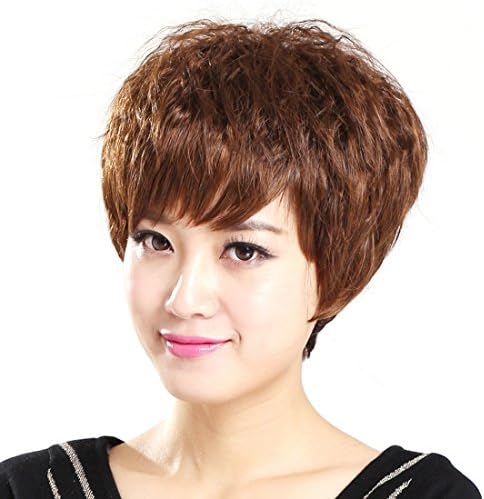 Eday Fashion Woman Short Brown Synthetic Wigs Curly Fluffy Hair Replacement