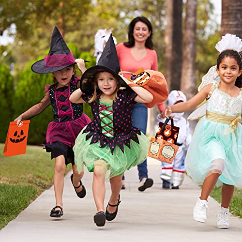 Flagicon 12pcs Halloween Treat Bags, Pumpkin Candy Goodie Paper Gift Bags, Trick or Treat Party Favor Goody Bags for Kids Adults Halloween Party Supplies Decorations