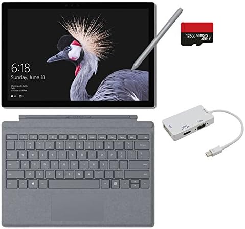 2017 New Surface Pro Bundle (5 Items): Core i7 8GB 256GB Tablet, Surface Pro Signature Type Cover Platinum, New Surface Pen Platinum, 128GB Micro SD Card, Mini DisplayPort Adaptor