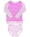 RuffleButts Baby/Toddler Girls Swimsuit Rash Guard 2-Piece Long Sleeve Set - Neon Pink Stripe Polka Dot UPF 50+ - 12-18m