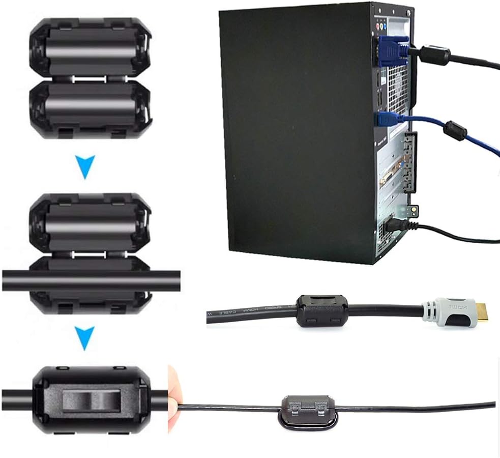 Black Tamicy 60 Pieces Clipon Ferrite Ring Core RFI EMI Noise