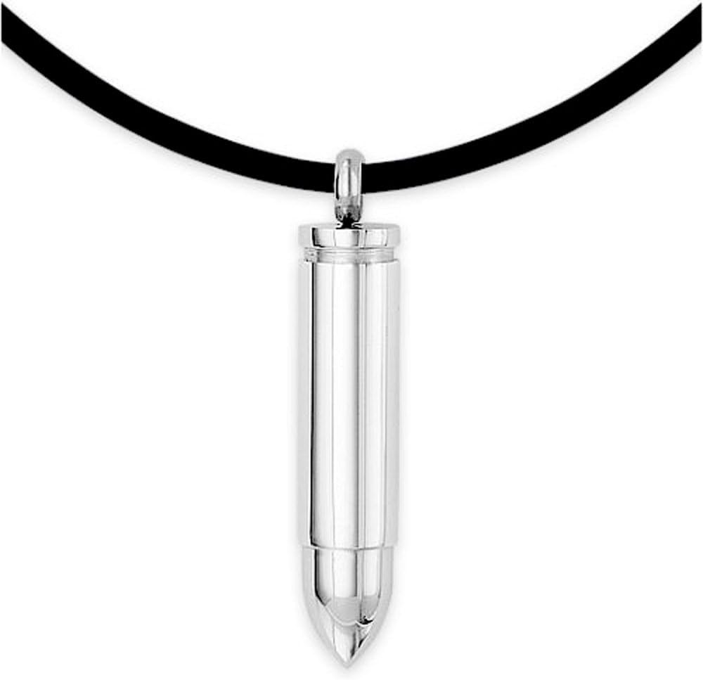 Stainless Steel Men's Bullet Pendant Punk Charm Rubber Choker Rocker Necklace