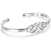 DAOCHONG Sterling Silver Sideways Cross Bangle - Faith Hope Love Engraved Bracelet With Love Heart Circle for Women, Sister, Girlfriend Gift